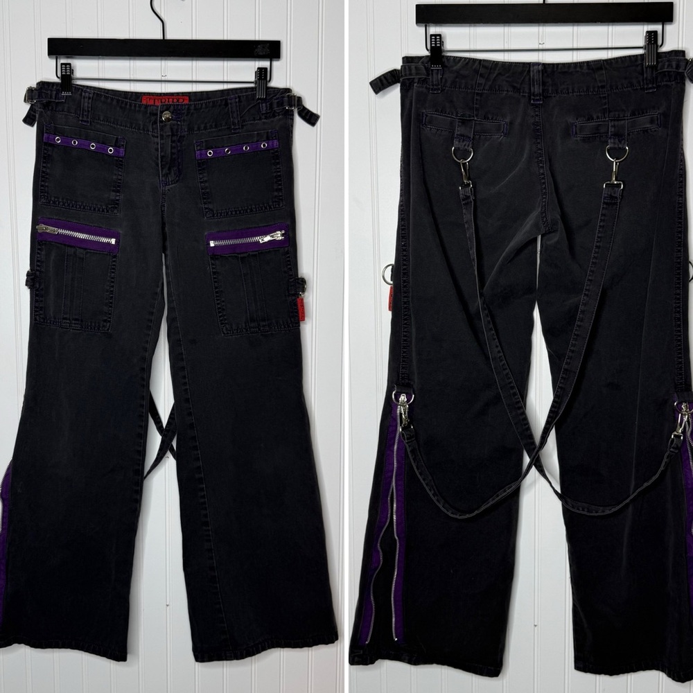 Y2K Old School Tripp NYC Purple & Black Double Pocket Bondage Goth Pants Size 7